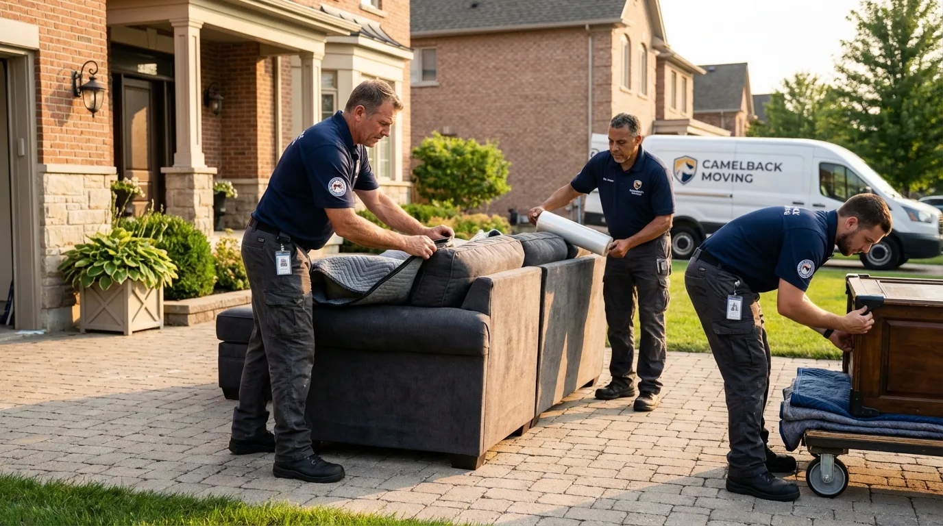 Large estate moving crew wrapping furniture in Santa Clara, NM