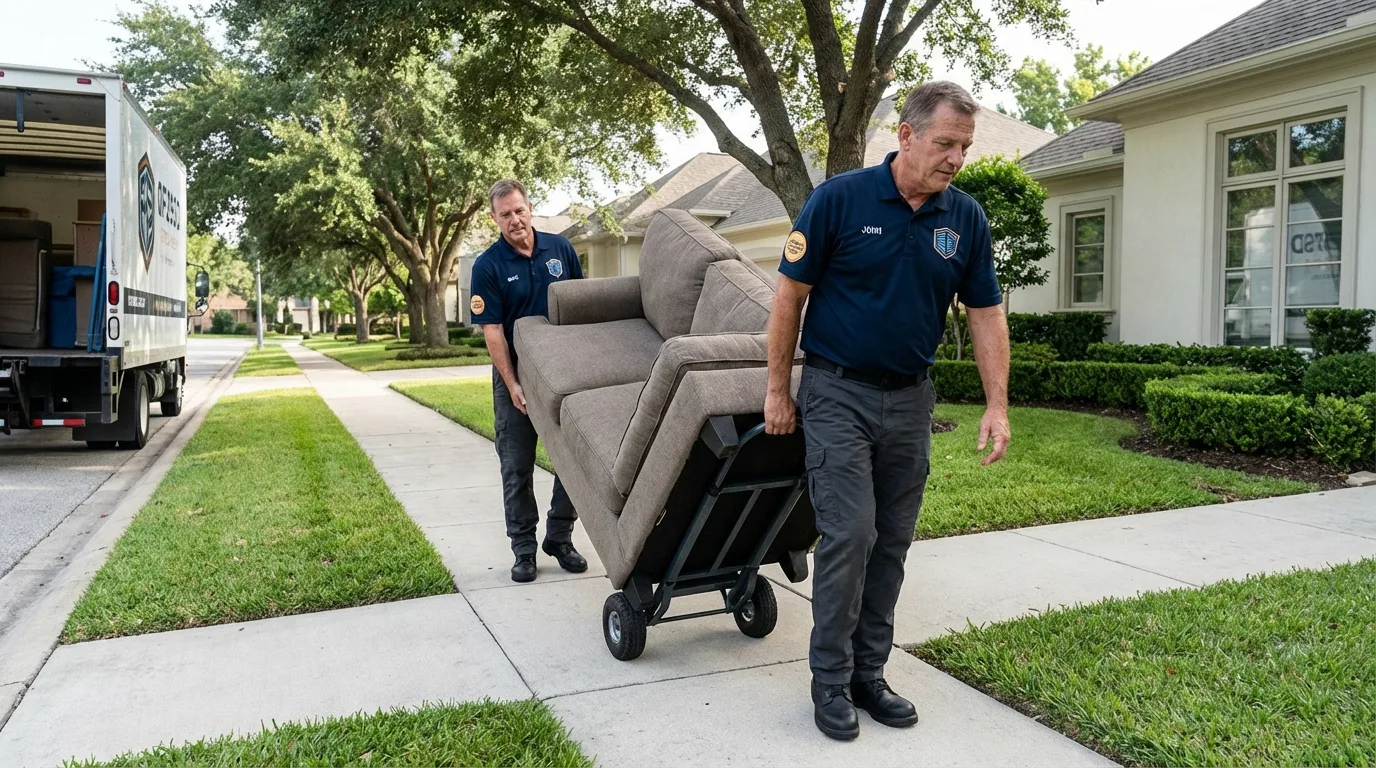 Local residential moving crew loading furniture in Santa Clara, NM
